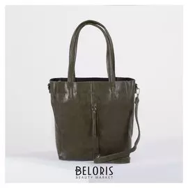 Сумка женская, отдел на молнии, 2 наружных кармана, длинный ремень, цвет зелёный