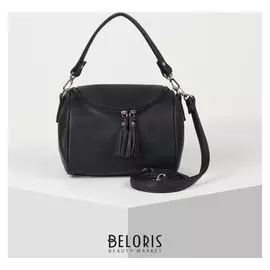 Сумка женская, отдел на молнии, длинный ремень, цвет чёрный