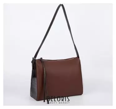 Сумка женская, отдел на молнии, длинный ремень, цвет коричневый