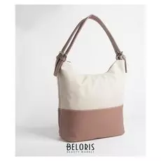 Сумка женская, отдел на молнии, наружный карман, длинный ремень, цвет бежевый/розовый