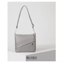 Сумка женская, отдел на молнии, наружный карман, длинный ремень, цвет серый