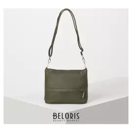 Сумка женская, отдел на молнии, наружный карман, длинный ремень, цвет хаки