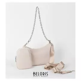 Сумка женская, отдел на молнии, наружный карман, длинный ремень, цвет бежевый