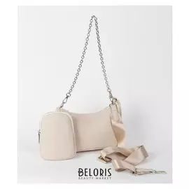 Сумка женская, отдел на молнии, наружный карман, длинный ремень, цвет молочный
