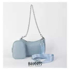 Сумка женская, отдел на молнии, наружный карман, длинный ремень, цвет голубой