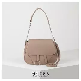 Сумка женская, отдел на молнии под клапаном, наружный карман, съёмный, регулируемый ремень, цвет бежевый