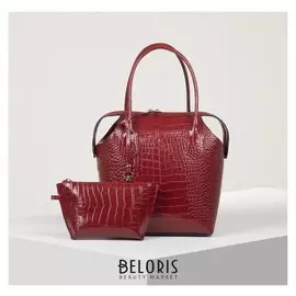 Сумка женская, отдел на молнии, с косметичкой, наружный карман, длинный ремень, цвет красный