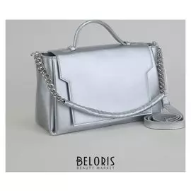 Сумка женская, отдел с перегородкой, длинный ремень, наружный карман, цвет серебристый