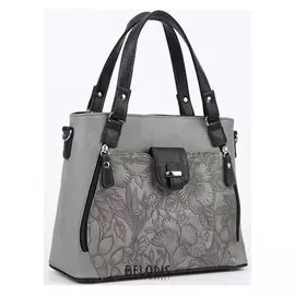 Сумка женская, отдел с перегородкой на молнии, 2 наружных кармана, длинный ремень, цвет серый