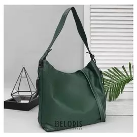 Сумка женская, отдел с перегородкой на молнии, наружный карман, длинный ремень, цвет зелёный