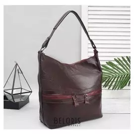 Сумка женская, отдел с перегородкой на молнии, 3 наружных кармана, длинный ремень, цвет бордовый