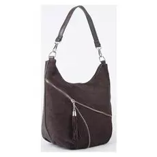 Сумка женская, замша, отдел на молнии, наружный карман, длинный ремень, цвет коричневый