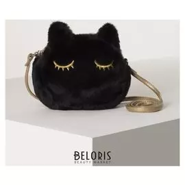 Сумочка детская меховая «Чёрная кошка», 15х12 см, черная