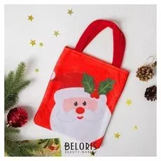 Сумочка для подарков «Дед мороз», остролист на колпаке, размер 20×24 см