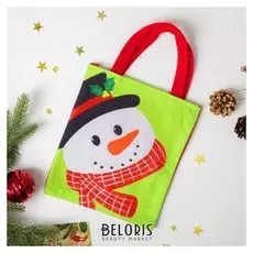 Сумочка для подарков «Снеговик шарфик в клеточку», размер 20×24 см