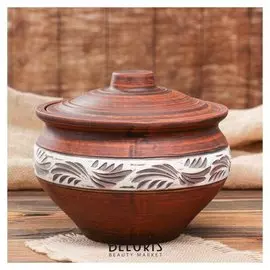 Супница 2.5л, красная глина, роспись ангобом