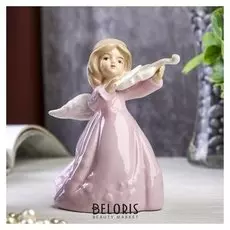Сувенир "Ангелочек в розовом платье со скрипкой" 12,5х10х8 см