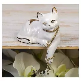 Сувенир "Белая кошечка с ошейником из страз" 12,5х10х6 см