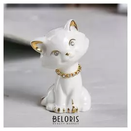Сувенир "Белая кошка с ошейником из страз" 8х5,5х4 см