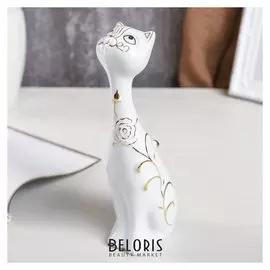 Сувенир "Белая кошка с золотой розой" 26х8,5х6,5 см