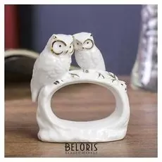 Сувенир "Белые филины на коряге" с золотом 8,5х8х3,5 см