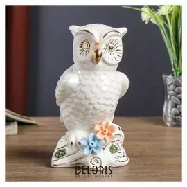 Сувенир "Белый филин с цветами" с золотом 19,5х11х11 см