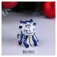 Сувенир "Бычок данила с божьей коровкой в желтом галстуке" 6х5,5х5см, гжель