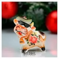 Сувенир "Бычок ковбой", цветной, гжель