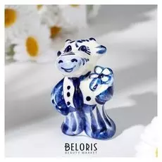 Сувенир "Бычок с цветком" 6,5х3х4см, гжель