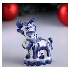 Сувенир «Бык черныш », 9,5 см, гжель