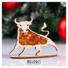 Сувенир "Бык", дерево, янтарь, 10х8х3 см