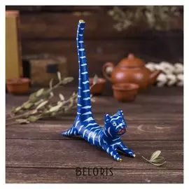 Сувенир дерево "Кошка синяя под кольца" 13х3х14 см