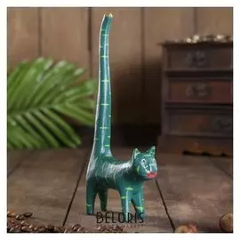 Сувенир дерево "Кошка зеленая под кольца" 10х3х15 см