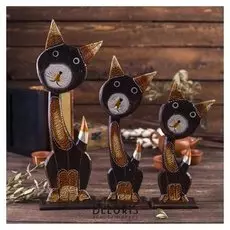 Сувенир дерево "Кошки с ажурной резьбой на ушках и грудке" набор 3 шт H=22, 27, 36 см