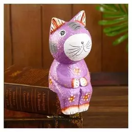 Сувенир дерево "Котёнок рыбак" фиолетовый 9х9х20 см
