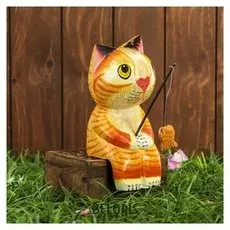 Сувенир дерево "Котёнок рыбак" жёлтый 9х9х20 см