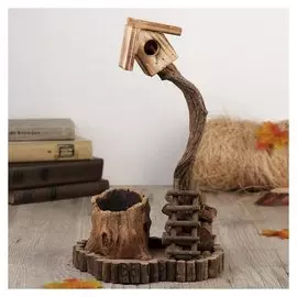 Сувенир дерево "Скворечник на дереве и пень" 30,5х21х18 см