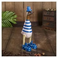 Сувенир дерево "Утка в розово-голубой одежде" 13х9х27 см