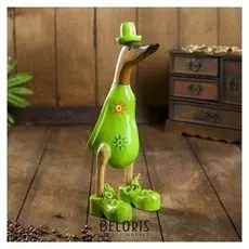 Сувенир дерево "Утка в зеленой одежде с принтом" 13х9х27 см