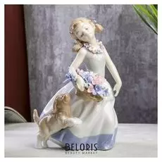 Сувенир "Девочка с корзиной цветов и щенком" 20х13х10 см