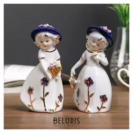 Сувенир "Девочка в синей шляпке в платье с цветами" 11,5х6х7,5 см