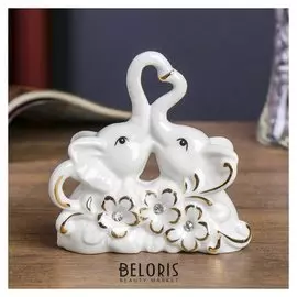 Сувенир "Два белых слоника с цветами" стразы 11х11х4 см