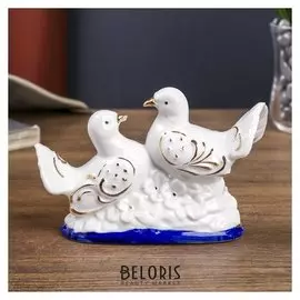 Сувенир "Два голубя с цветами" кобальт с золотом, стразы 8,2х14х5 см