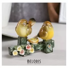 Сувенир "Два воробышка на заборе с цветами" 10х14,5х5,5 см