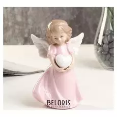Сувенир фарфор "Ангел с сердцем" розовый 7.5х5х12 см
