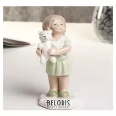 Сувенир фарфор "Девочка с мишкой" зелёный 6х5.2х10.2 см