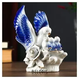 Сувенир "Голубь с птенчиками" синий со стразами