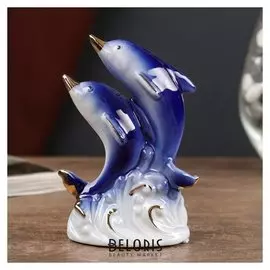 Сувенир керамика "2 дельфина" синие с золотом 10х7х4 см