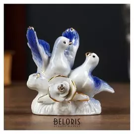 Сувенир керамика "2 голубка с розой" 6,1х4,5х7,5 см