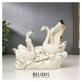 Сувенир керамика "2 лебедя с лотосом" 13х15х4,5 см